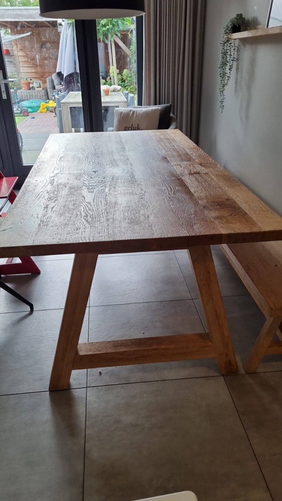 Eikenhouten eettafel met bijpassende bank, Ophalen, 100 tot 150 cm, Eikenhout, 200 cm of meer