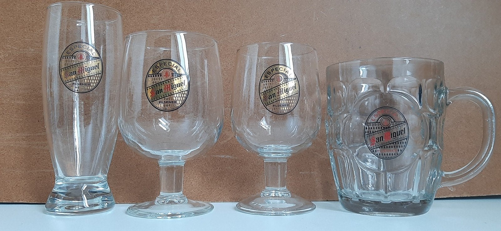 Vintage San Miguel Bierglazen Set - 4 Stuks, Ophalen of Verzenden, Zo goed als nieuw, Glas of Glazen, Overige merken