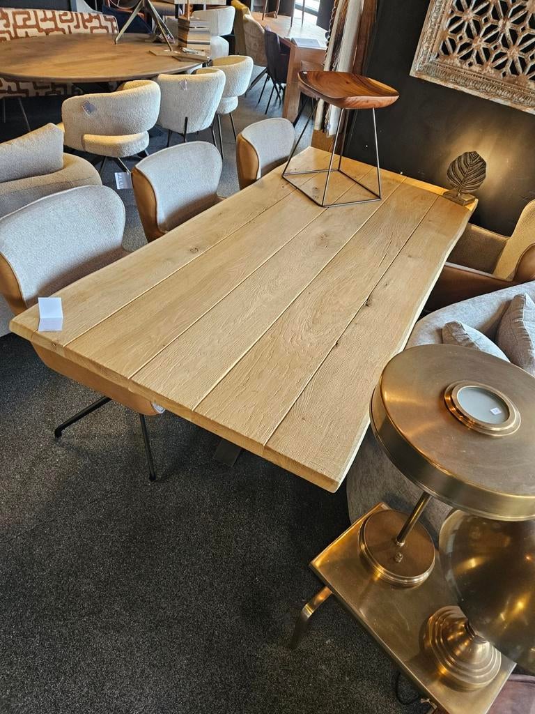 Boomstam tafel massief eiken spinpoot opruiming, Rechthoekig, Nieuw, 200 cm of meer, 50 tot 100 cm