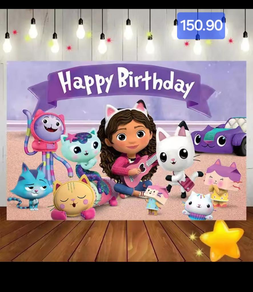 Nieuw Gabby's Poppenhuis Verjaardagsdecoratie Achtergrond, Hobby en Vrije tijd, Ophalen, Nieuw, Versiering, Verjaardag