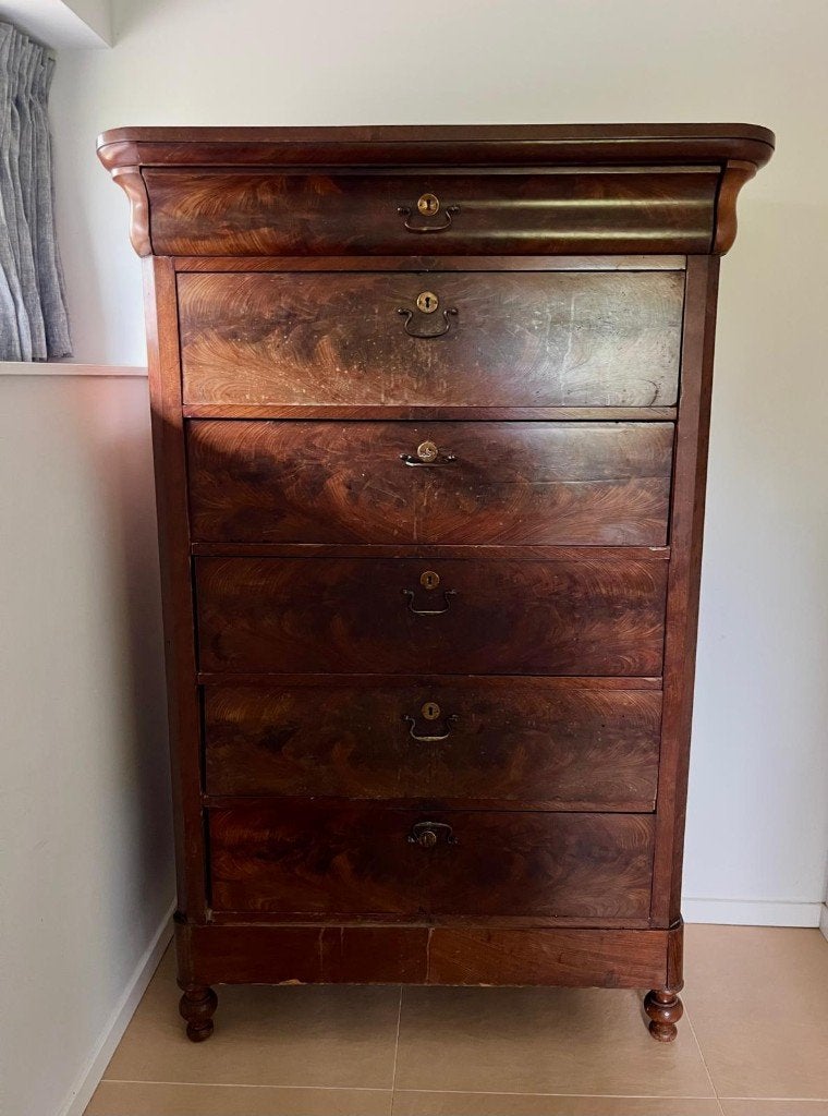 Oude houten secretaire met klep en laden, Ophalen, Gebruikt