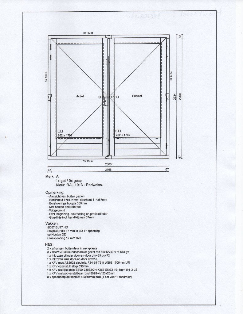 Te koop 2 nieuwe hardhouten dubbel deurkozijnen., Ophalen, Deurkozijn, 225 cm of meer, Nieuw