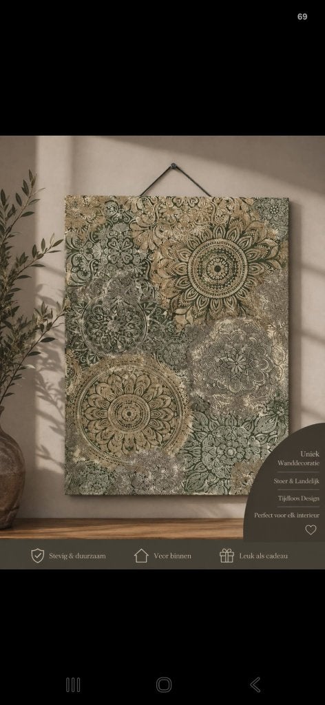 Wanddecoratie, schilderij mandala, houten paneel, nieuw, Ophalen, Zo goed als nieuw, Met ophangsysteem