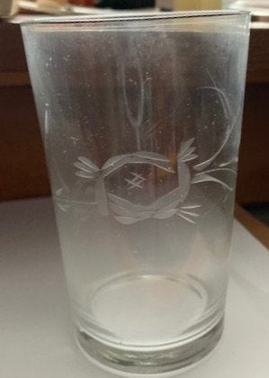 Set van 5vintage frisdrankglazen met ets, Ophalen of Verzenden, Gebruikt, Frisdrankglas