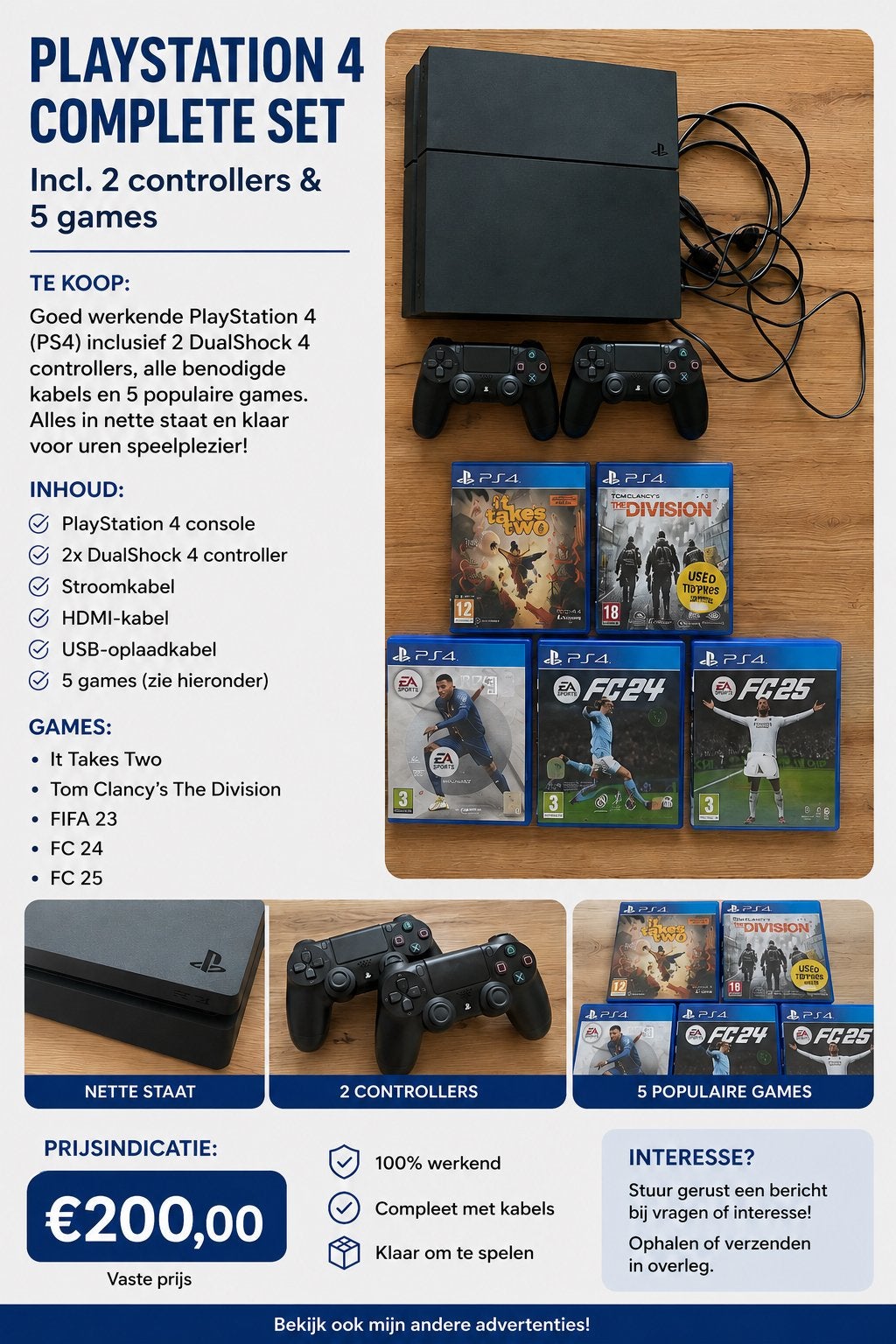 PlayStation 4 Compleet Pakket – 2 Controllers + 5 Games, Met 2 controllers, Ophalen of Verzenden, Original, 500 GB