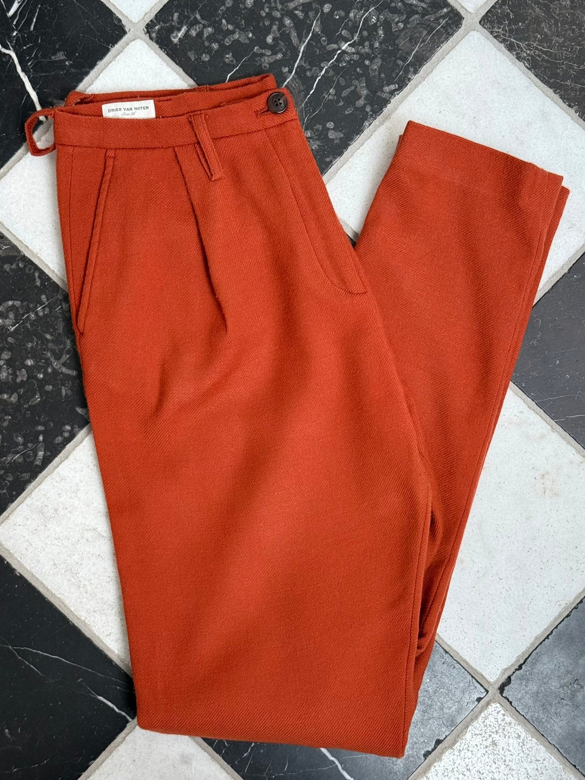 Dries Van Noten Burnt Orange Wollen Geklede Broek Maat 36, Kleding | Dames, Broeken en Pantalons, Zo goed als nieuw, Maat 36 (S)