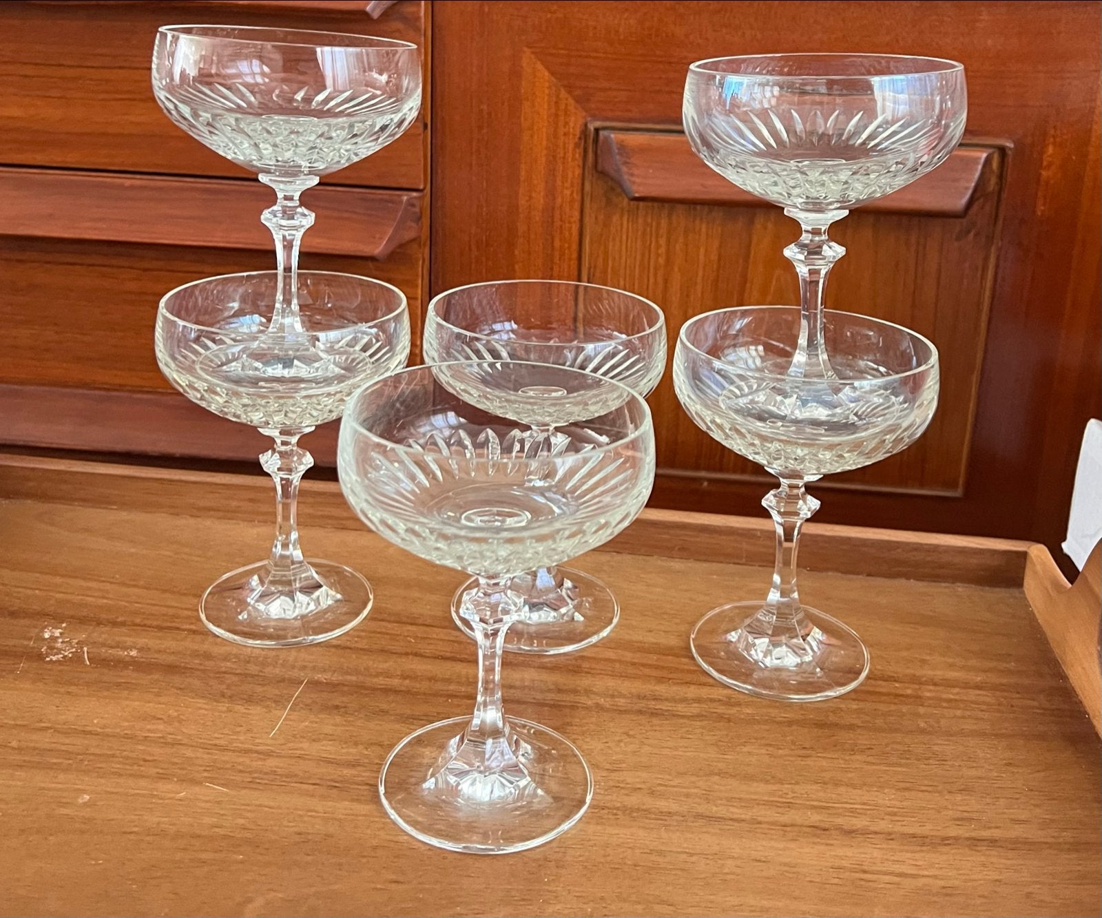 Set van 6 vintage loodkristallen champagnecoupes, Ophalen of Verzenden