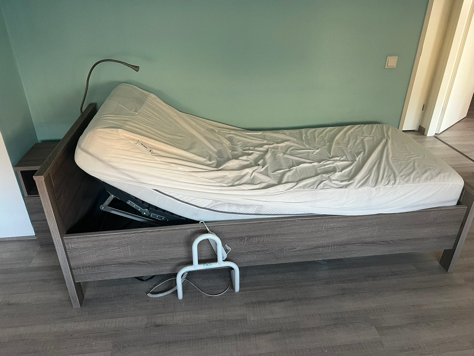 Hoog laag bed, Ophalen, 90 cm, Eenpersoons, Bruin