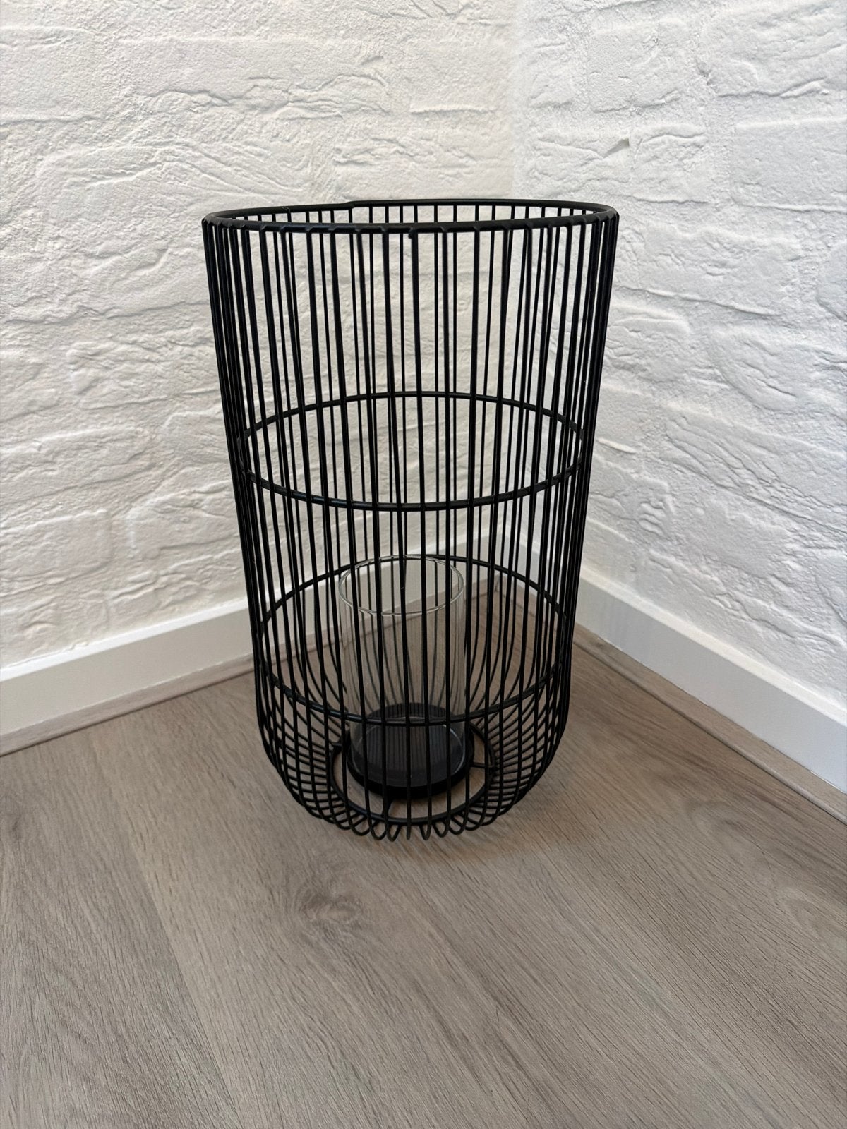 Stijlvol zwart metalen windlicht met glazen houder, Ophalen, Windlicht, Zwart, Zo goed als nieuw