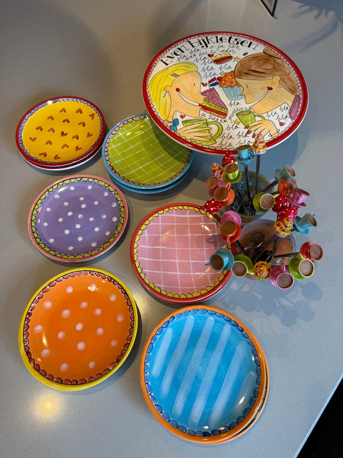 Blond Amsterdam servies: gebaksbordjes, taartschaal, lepels,, Ophalen, Keramiek, Zo goed als nieuw, Modern