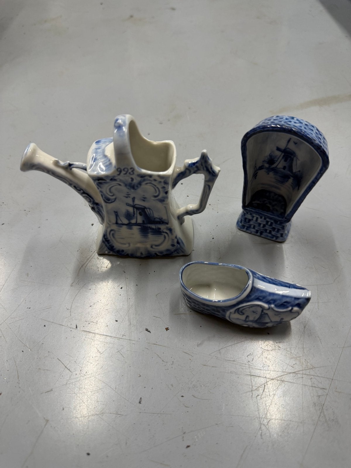 Delfts Blauw miniatuur set: gieter, klomp en kolenkit, Ophalen of Verzenden