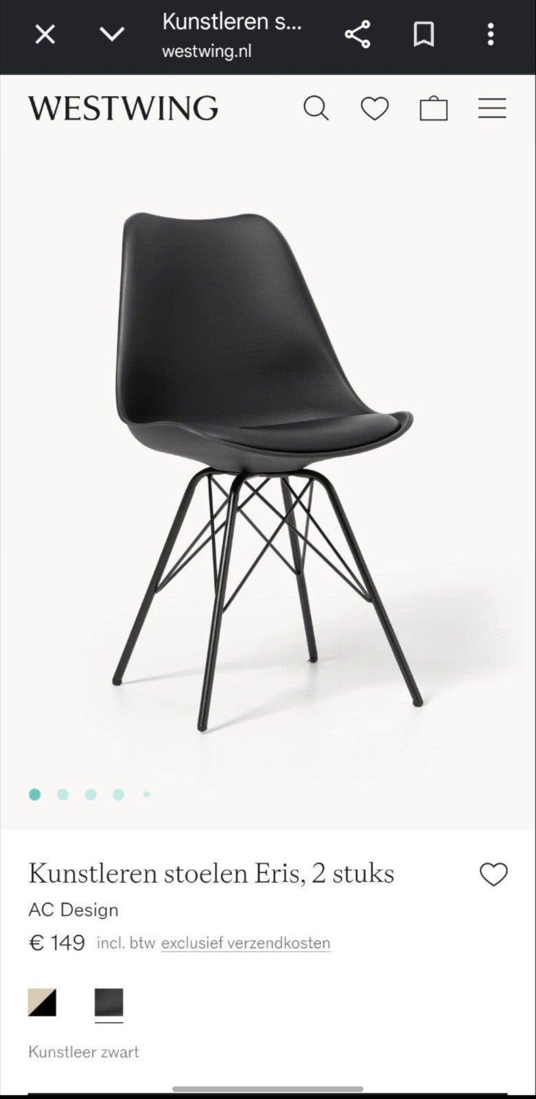Westwing eetkamerstoelen - Nieuw, Ophalen, Zo goed als nieuw, Zwart