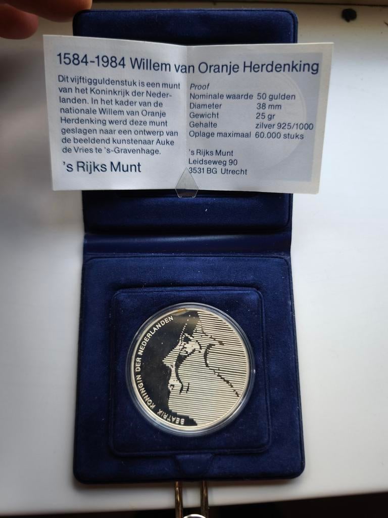 50 gulden Willem van Oranje, Zilver, Ophalen of Verzenden, Koningin Beatrix, 50 gulden, Zilver