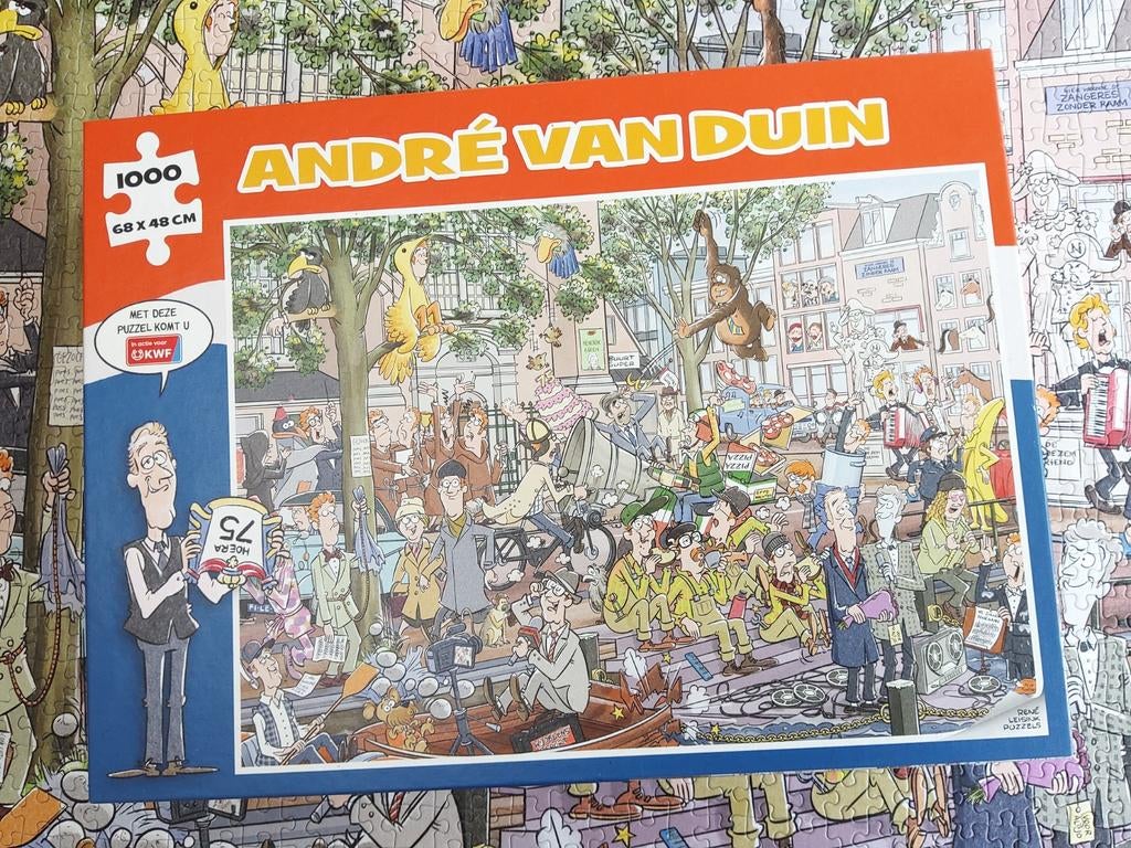 Andre van Duin 75 jaar puzzel 1000 stukjes., Hobby en Vrije tijd, Denksport en Puzzels, Ophalen of Verzenden, 500 t/m 1500 stukjes