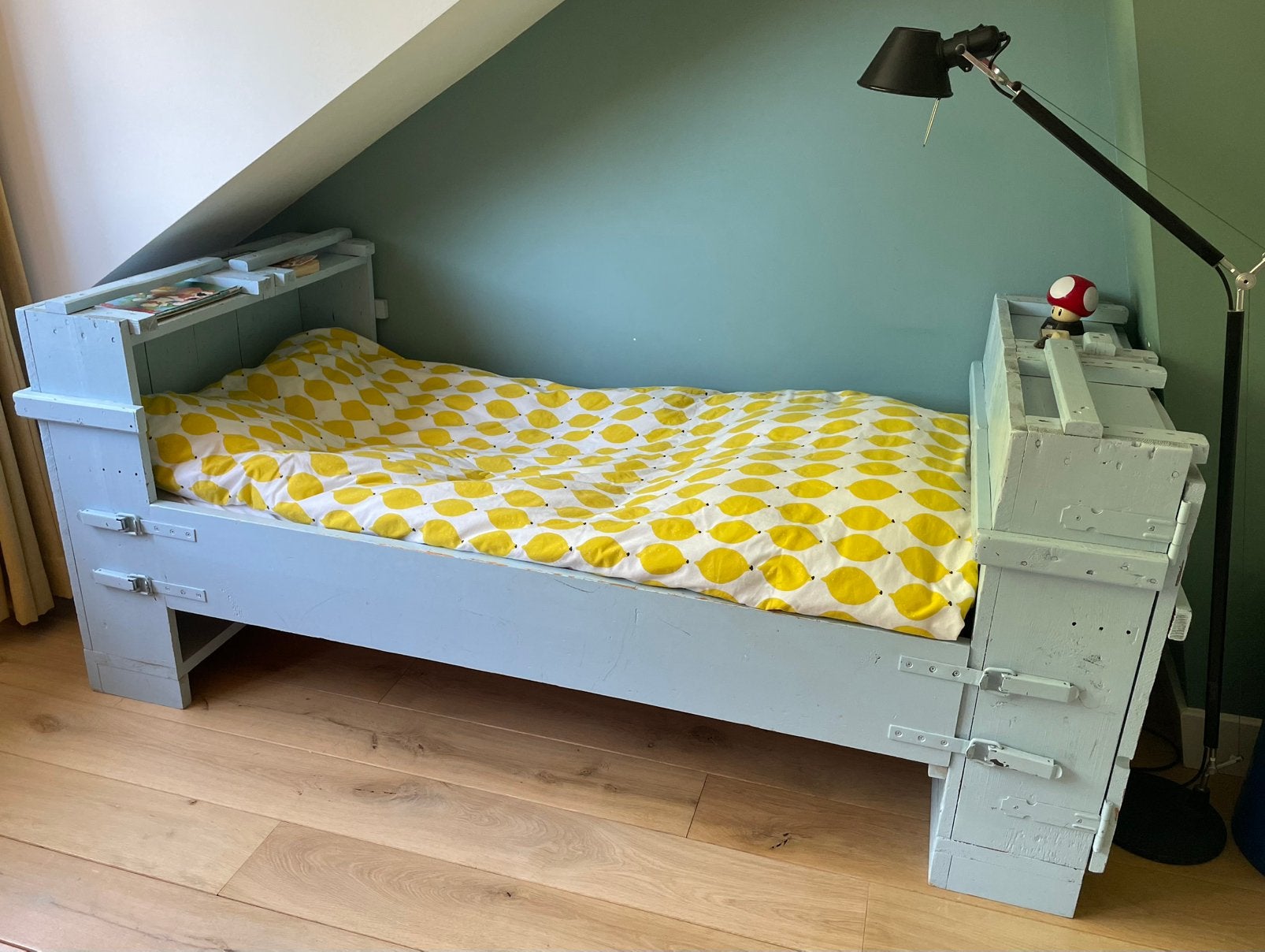 Superleuk Lichtblauw Combitex kinderbed, Ophalen, Gebruikt, 180 cm of meer, 85 tot 100 cm