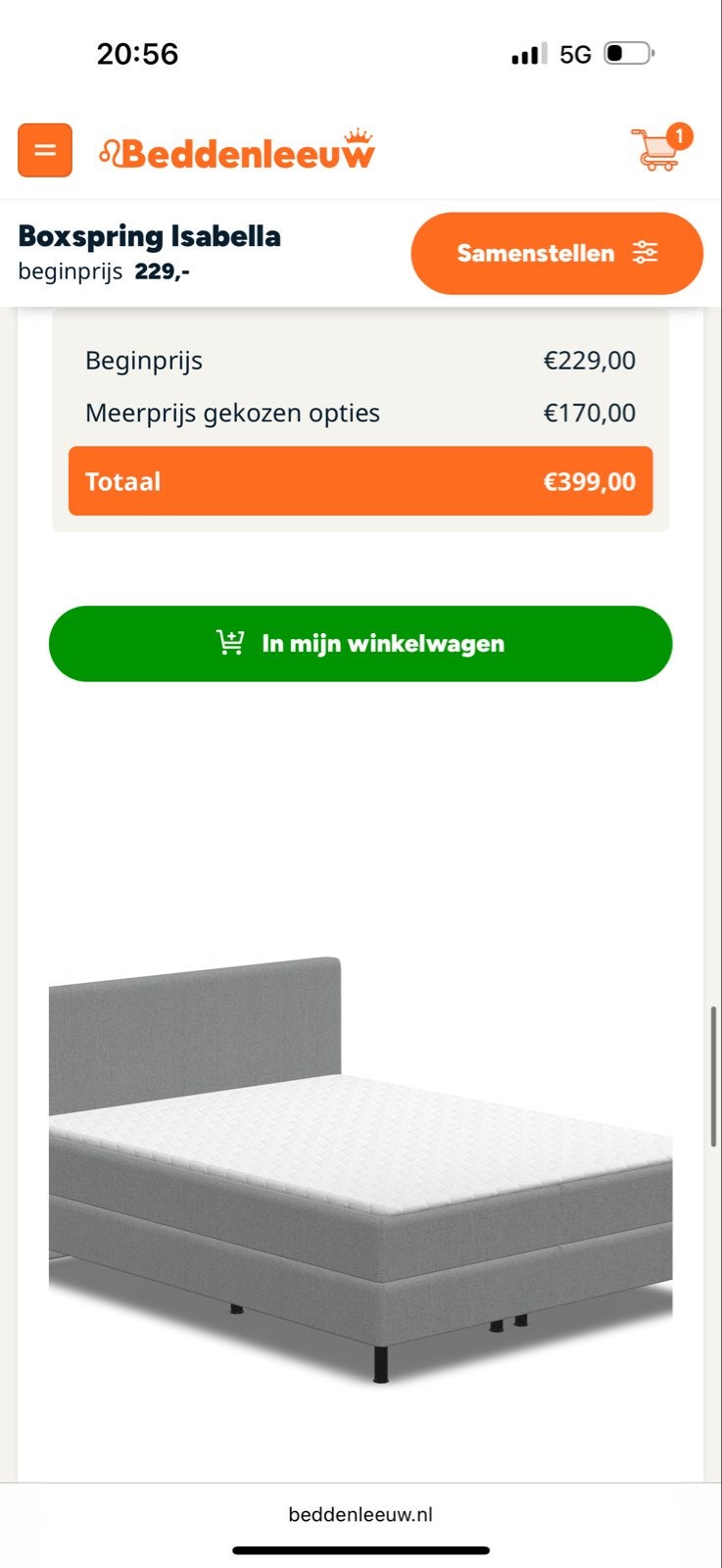 Boxspring Isabella - Comfortabel en Stijlvol Bed, Ophalen of Verzenden, Tweepersoons, Grijs