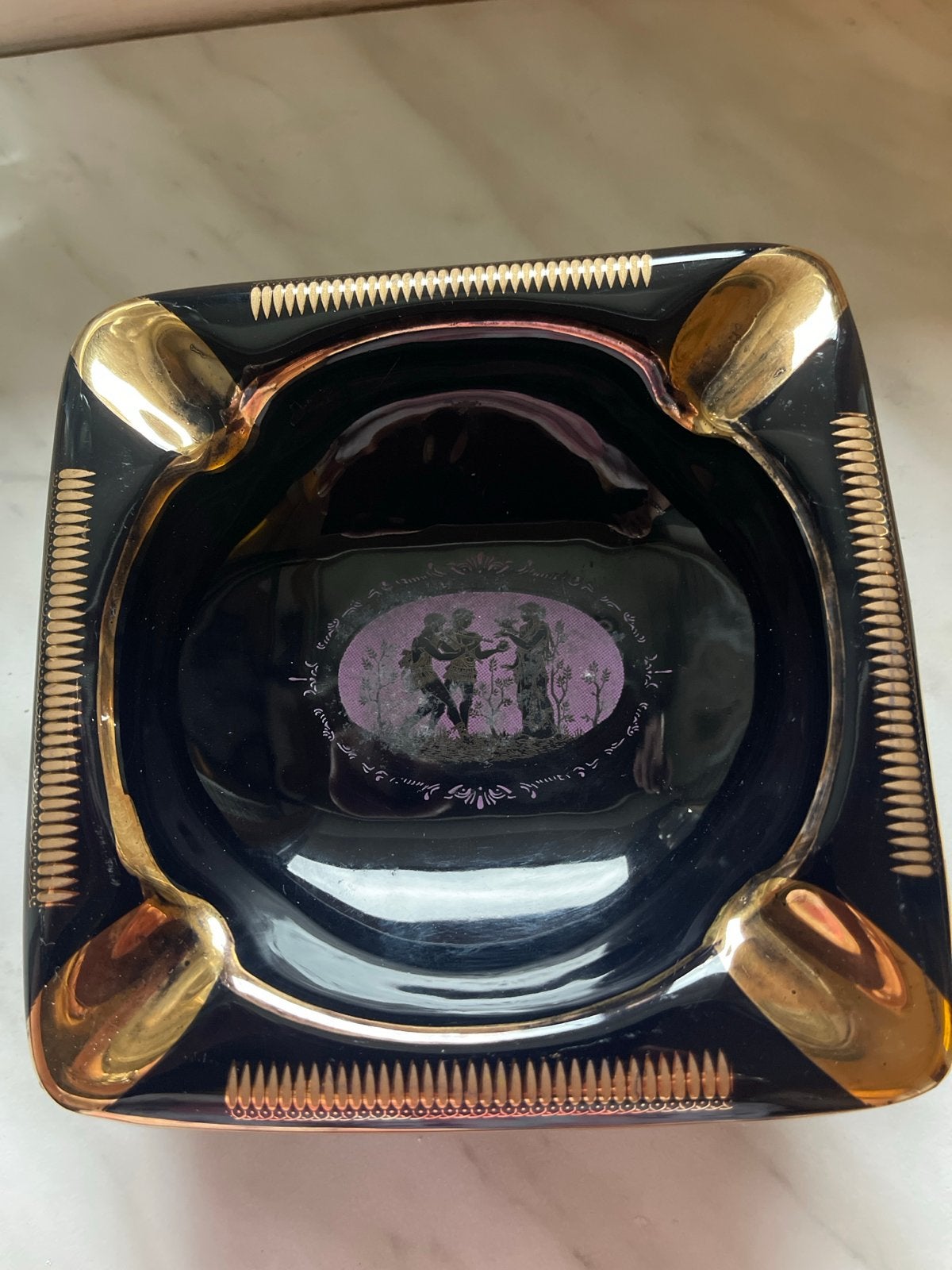 Vintage Griekse Keramische Asbak - Zwart & 24K Goud, Antiek en Kunst, Ophalen of Verzenden