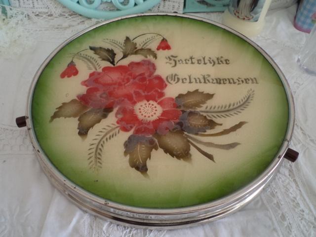Brocante draaibaar taartplateau op voet, Ophalen of Verzenden