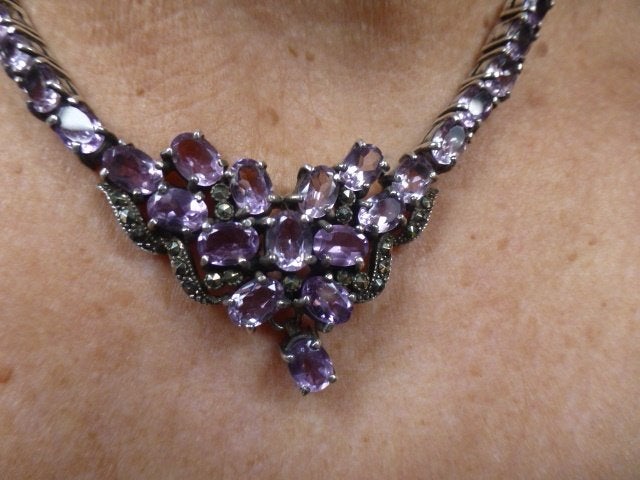 schitterend Zilveren Collier volgezet met Amethist Marcesiet, Verzenden, Zilver, Ketting, Met edelsteen