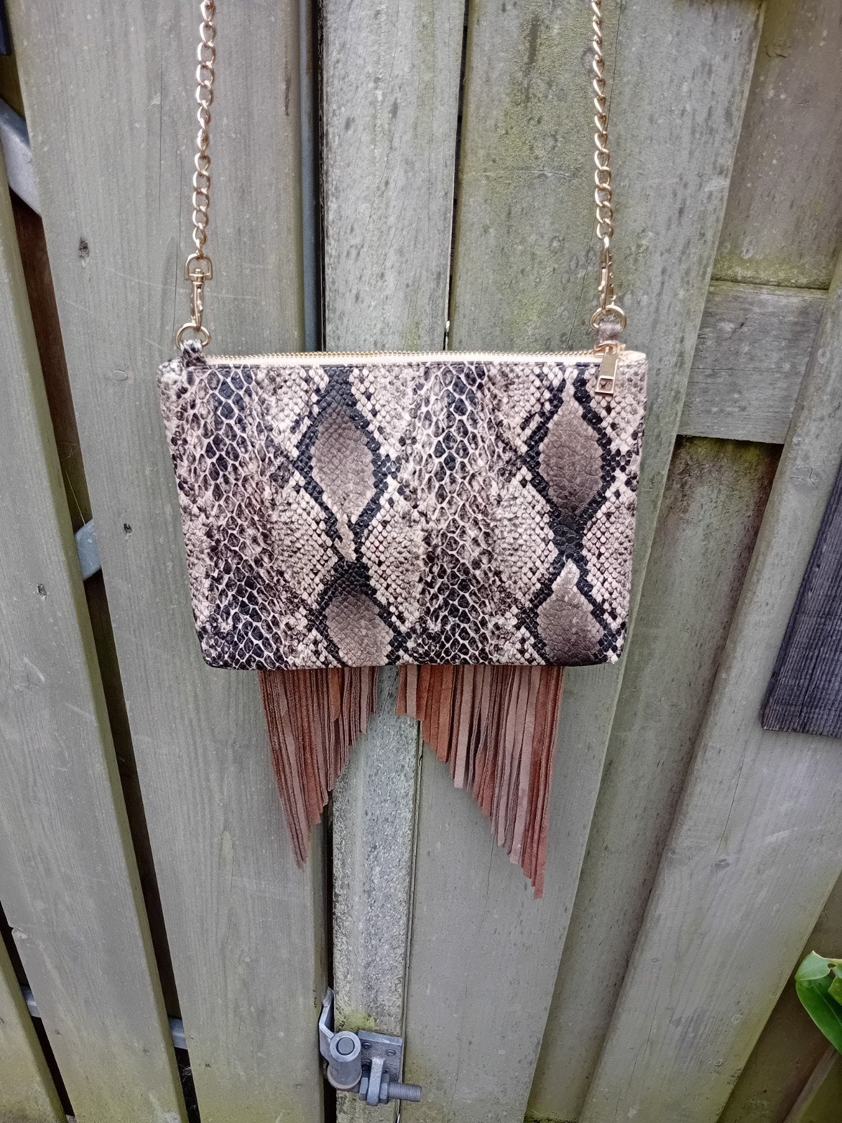 Leren linnen hippie tas met franjes, Burning Man item     jl, Ophalen of Verzenden, Gebruikt, Bruin