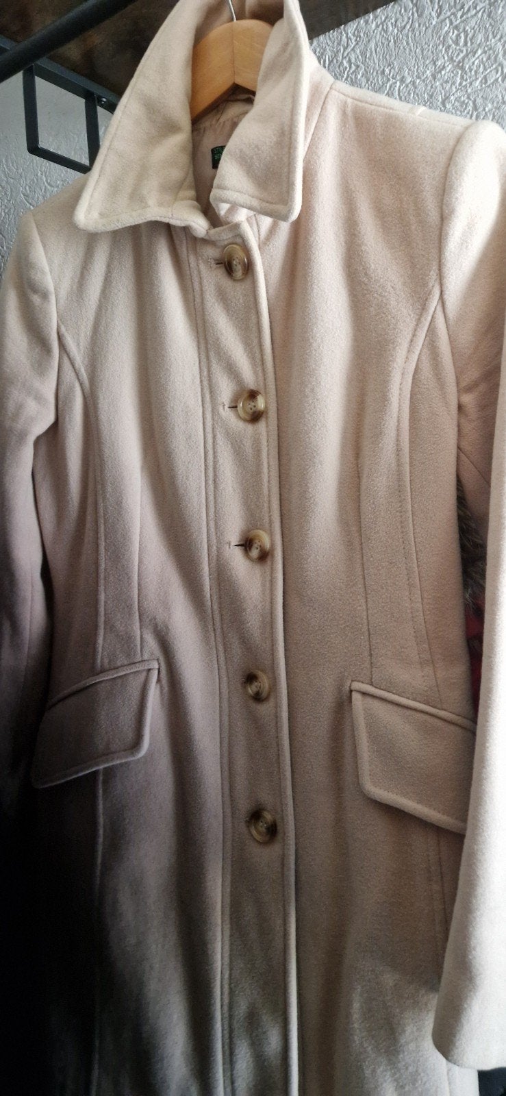 MOET WEG ! Vintage Stile Benetton wollen mantel (zand/zalm/b, Kleding | Dames, Maat 38/40 (M), Benetton, Beige, Ophalen of Verzenden