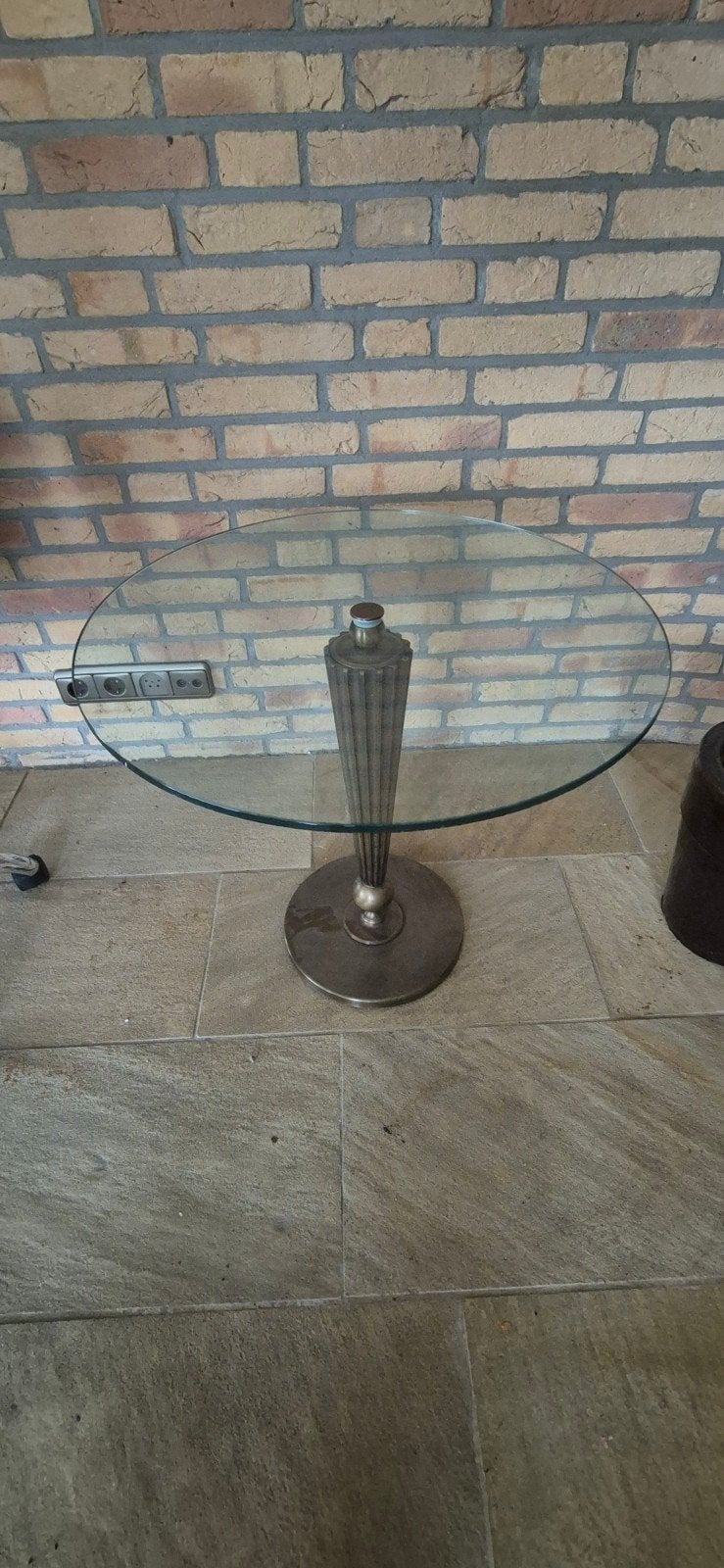 Glazen salontafel met metalen voet, Ophalen, 50 – 75, Gebruikt, 50 tot 100 cm