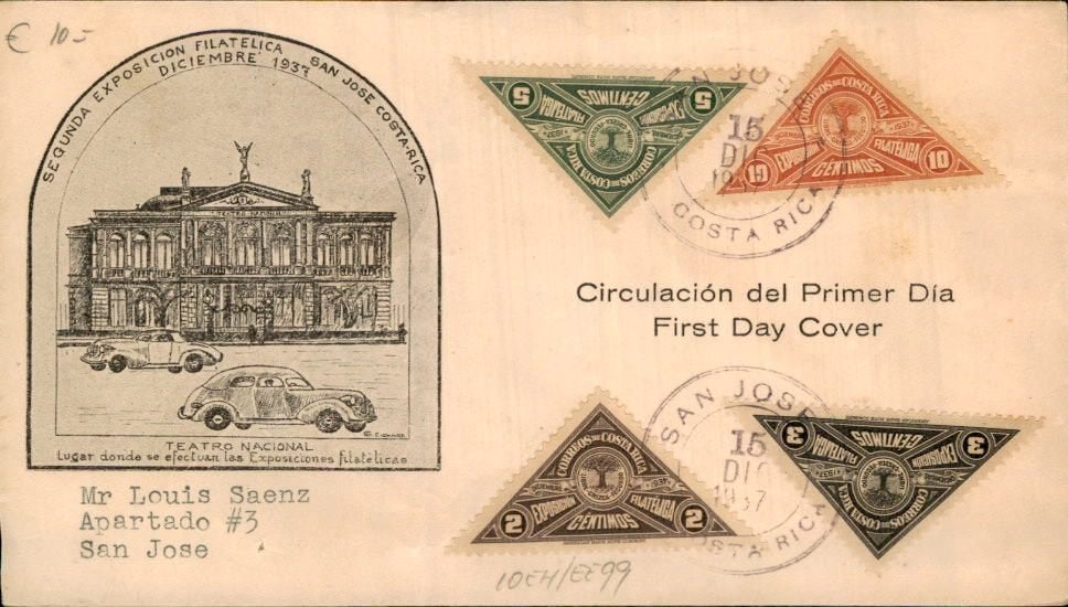 Costa Rica - FDC - Frankering - 1937, Postzegels en Munten, Brieven en Enveloppen | Buitenland, Verzenden, Envelop