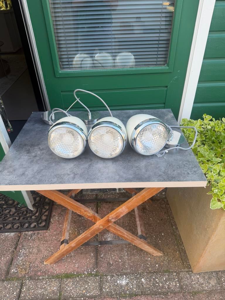 Set van 3 vintage vespa koplamp hanglampen - wit/chroom, Ophalen of Verzenden, Zo goed als nieuw, Metaal