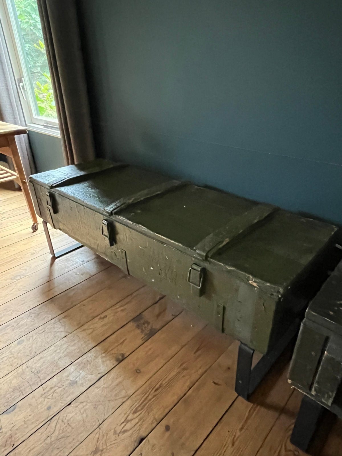 Munitiekist tv meubel, Ophalen, Gebruikt, 100 tot 150 cm, Minder dan 100 cm
