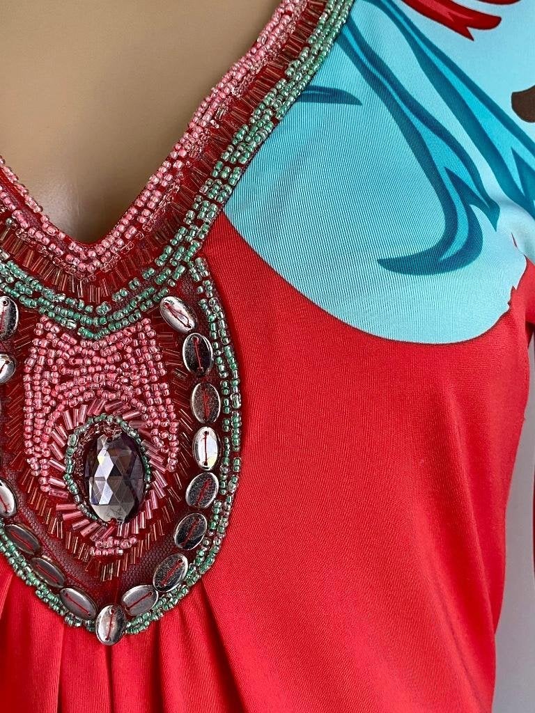 J352 K-Design maat XS=34 jurk jurkje rood/blauw, Kleding | Dames, Ophalen of Verzenden, Zo goed als nieuw, Knielengte, K design