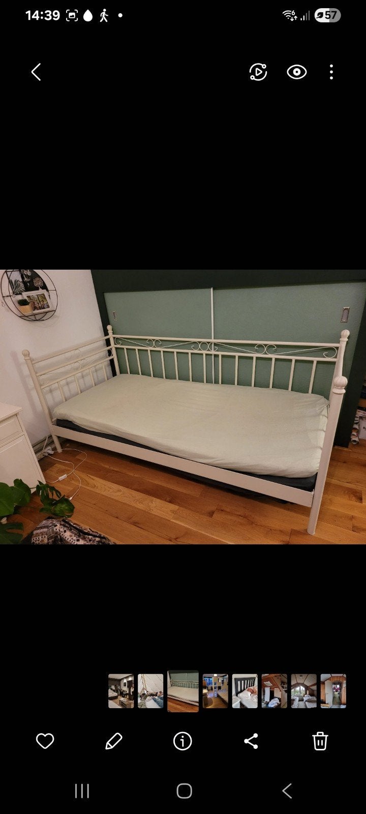 Romantisch wit metalen bed 90x200 cm met lattenbodem, Ophalen, Gebruikt, 90 cm, Eenpersoons