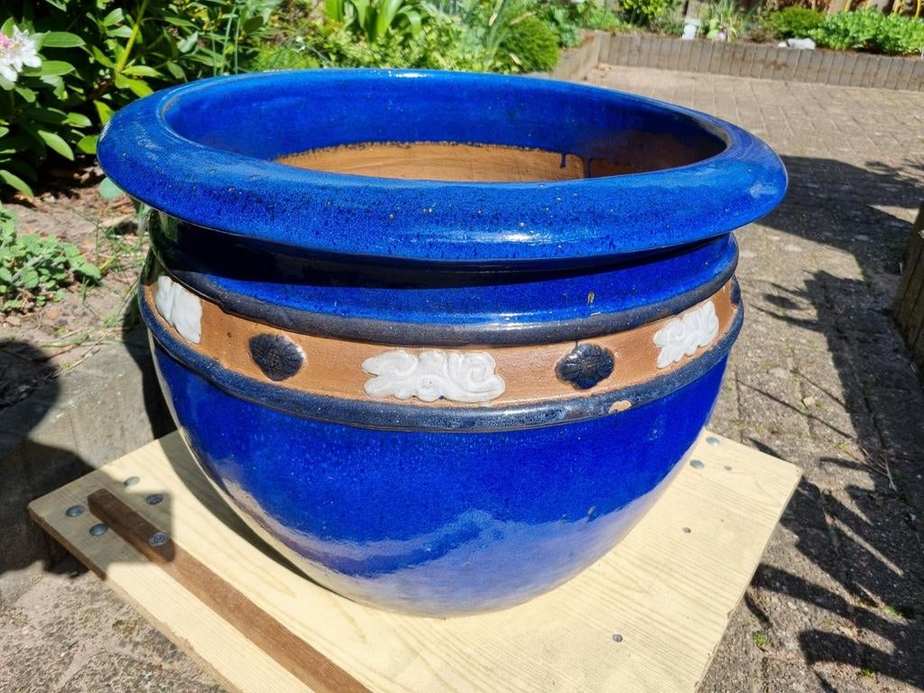 LET OP DE GROTE  MAAT - PLANTENBAK 53 CM terracotta glazuur, Ophalen, Steen, Minder dan 60 cm, Rond