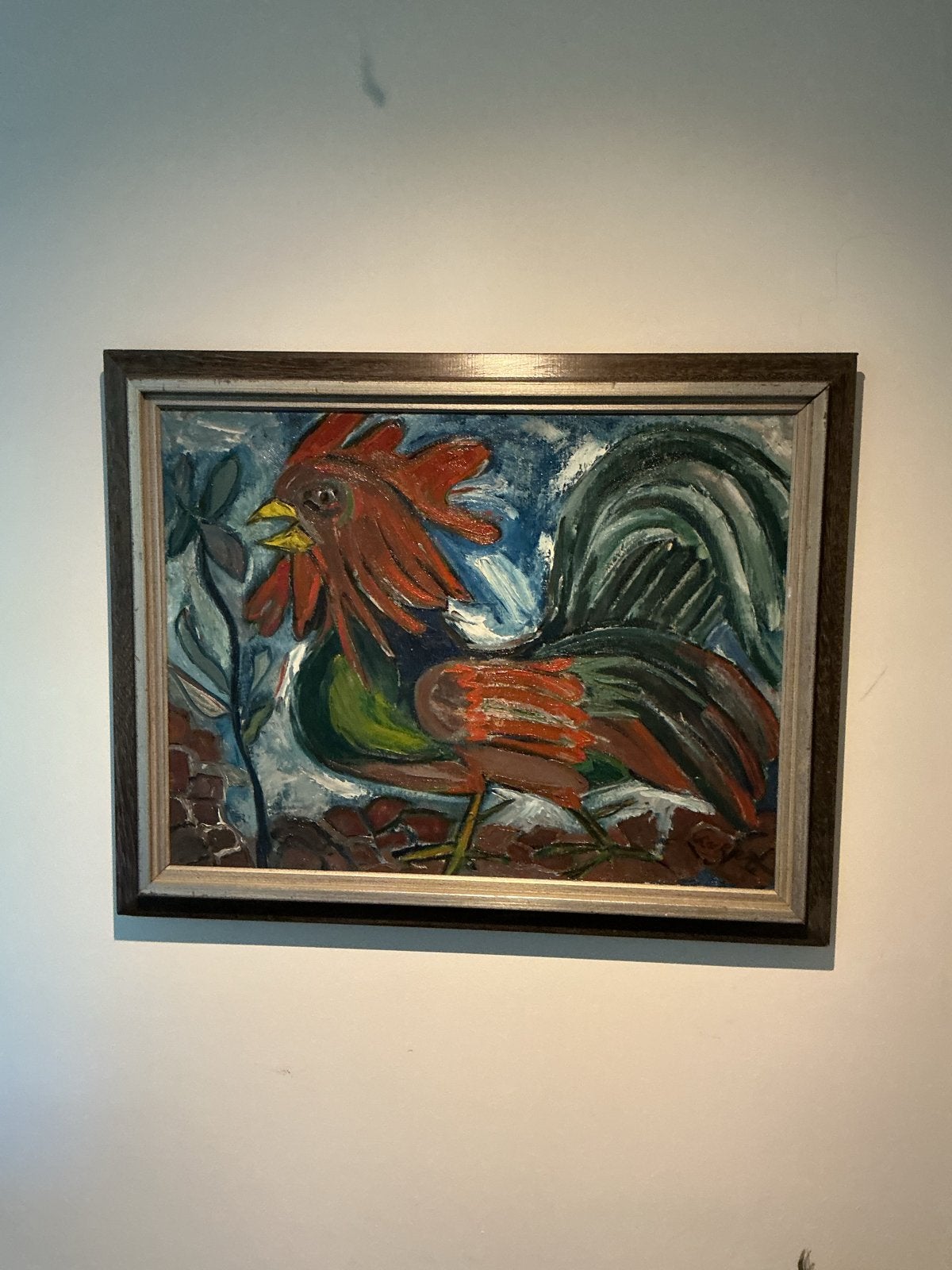 Leendert van Lier - Olieverf 'Haan' (54x72 cm), Ophalen, Ingelijst, Olieverf, Dieren