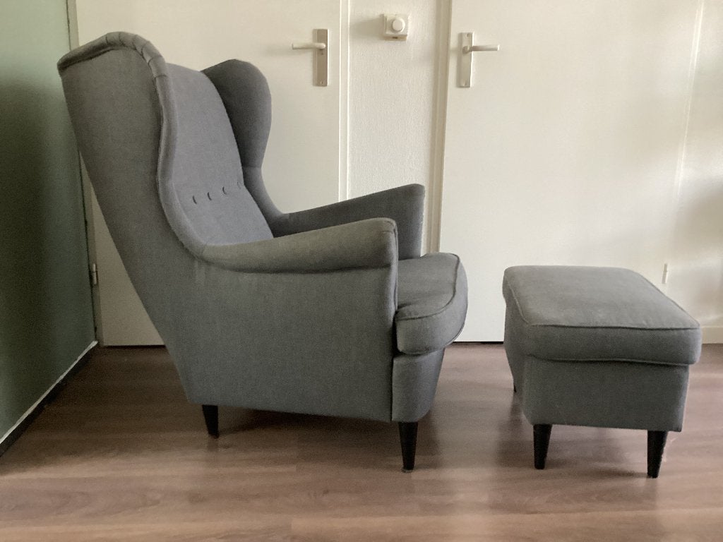 Fauteuil met voetenbank, Ophalen, Gebruikt, Minder dan 75 cm, Stof