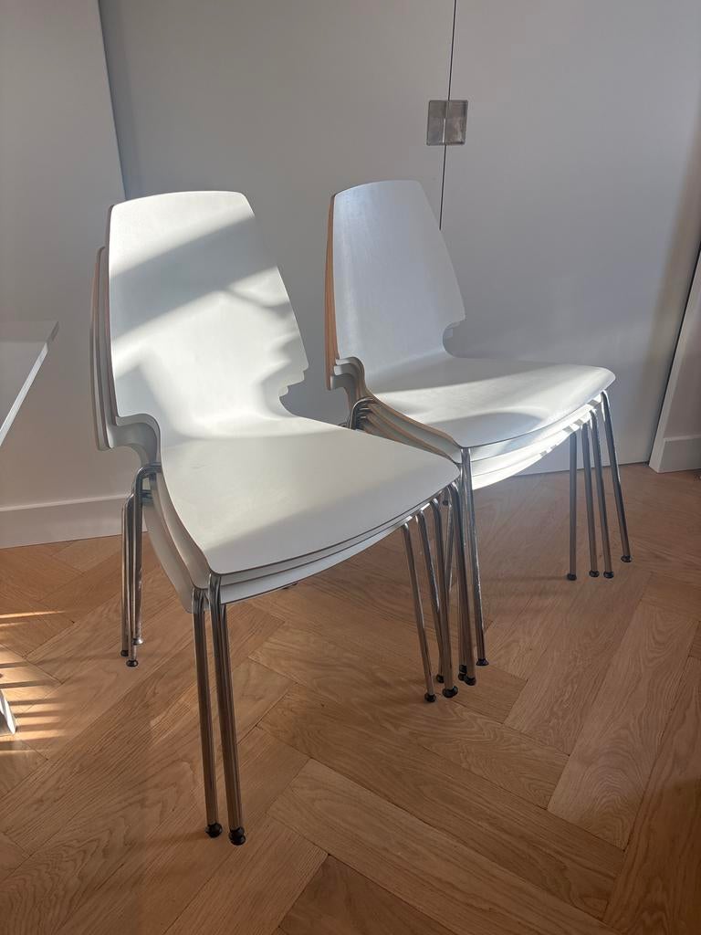 6 IKEA VILMAR stoelen, Ophalen, Kunststof, Gebruikt, Wit