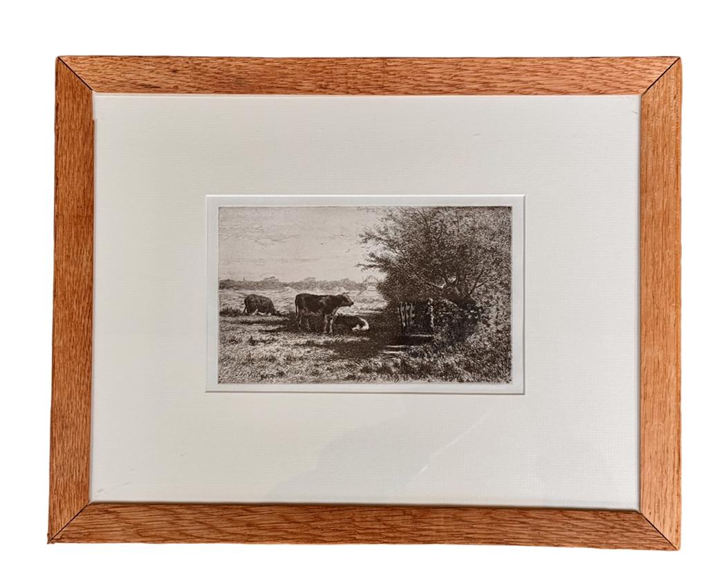 Vee in de weide - heerlijk etsje van Jan Vrolijk, Antiek en Kunst, Kunst | Etsen en Gravures, Ets, Gesigneerd, Ingelijst, Met passe-partout