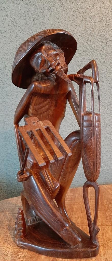 Houten beeldje Aziatische Boer, Ophalen, Zo goed als nieuw, Mens