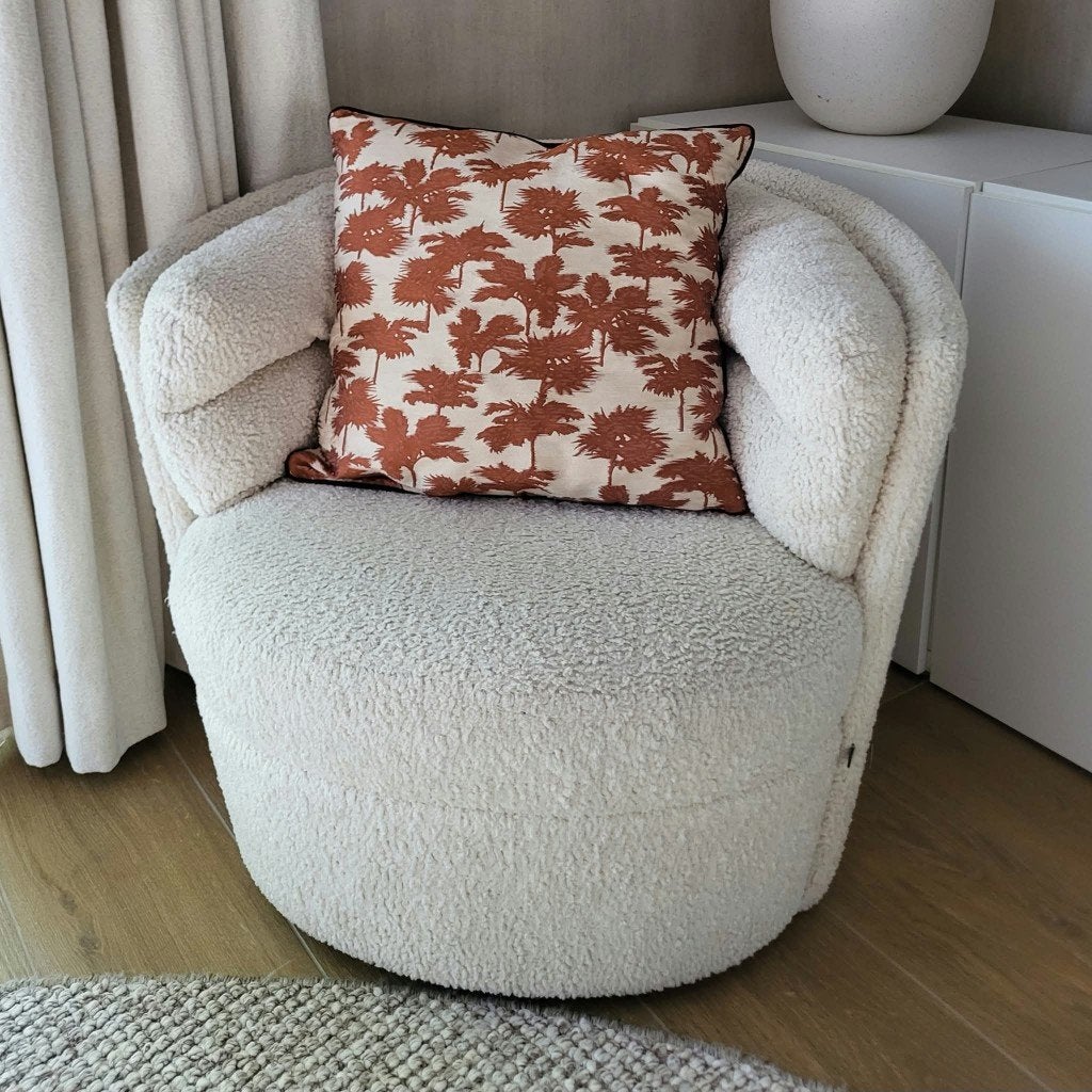HKliving Twister Fauteuil in teddy / bouclé stof (Off-White), Ophalen, 75 tot 100 cm, Zo goed als nieuw, Stof