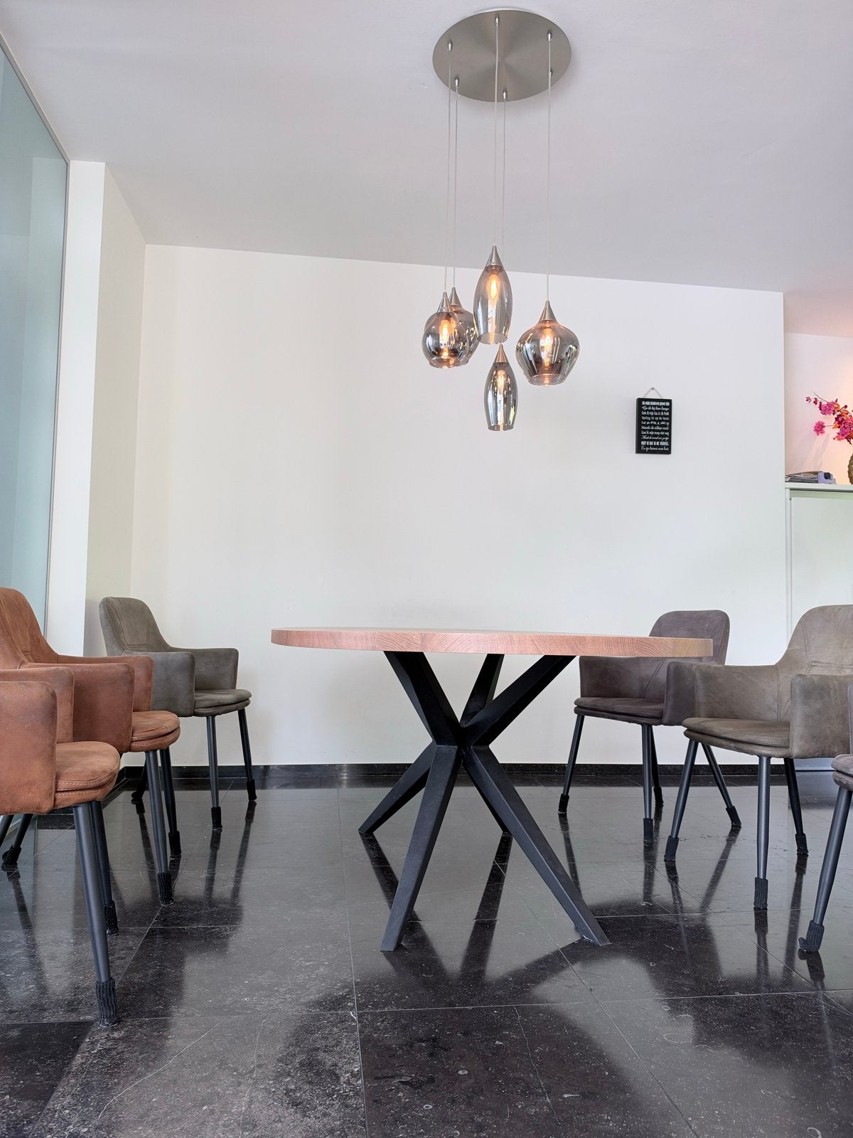 Ovale eettafel met 6 MXSOFA stoelen, Huis en Inrichting, Ophalen, Gebruikt, 100 tot 150 cm, Vijf personen of meer