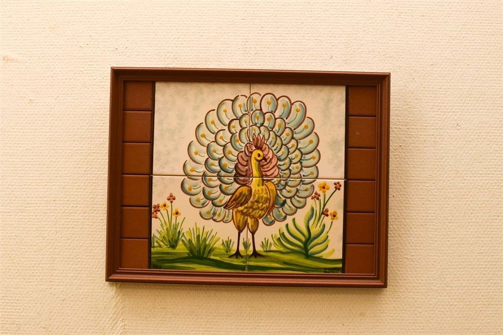 Tegelplateau ingelijst met prent van een struisvogel 49643