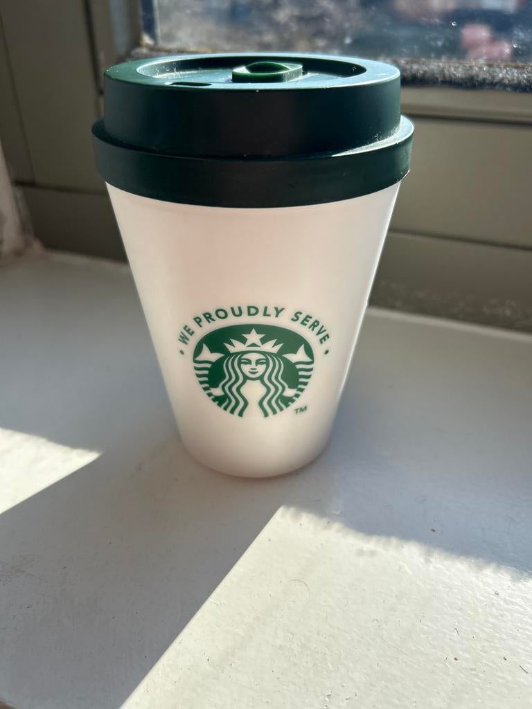 Starbucks herbruikbare koffiebeker - Groen/Wit, Ophalen of Verzenden, Zo goed als nieuw