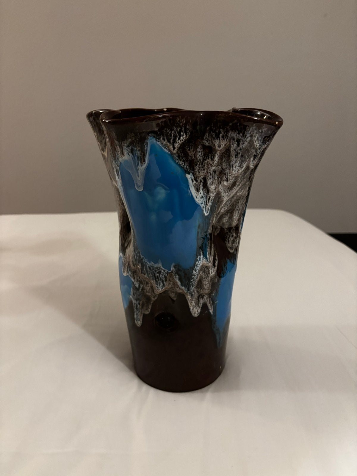 Vintage Le Petit Vallauris vaas, bruin/blauw, Ophalen of Verzenden