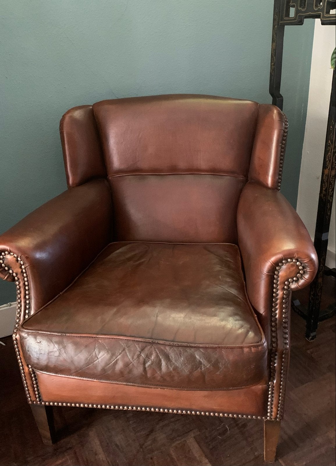 Schapenleren fauteuil vintage stoel schapenleer, Antiek en Kunst, Ophalen