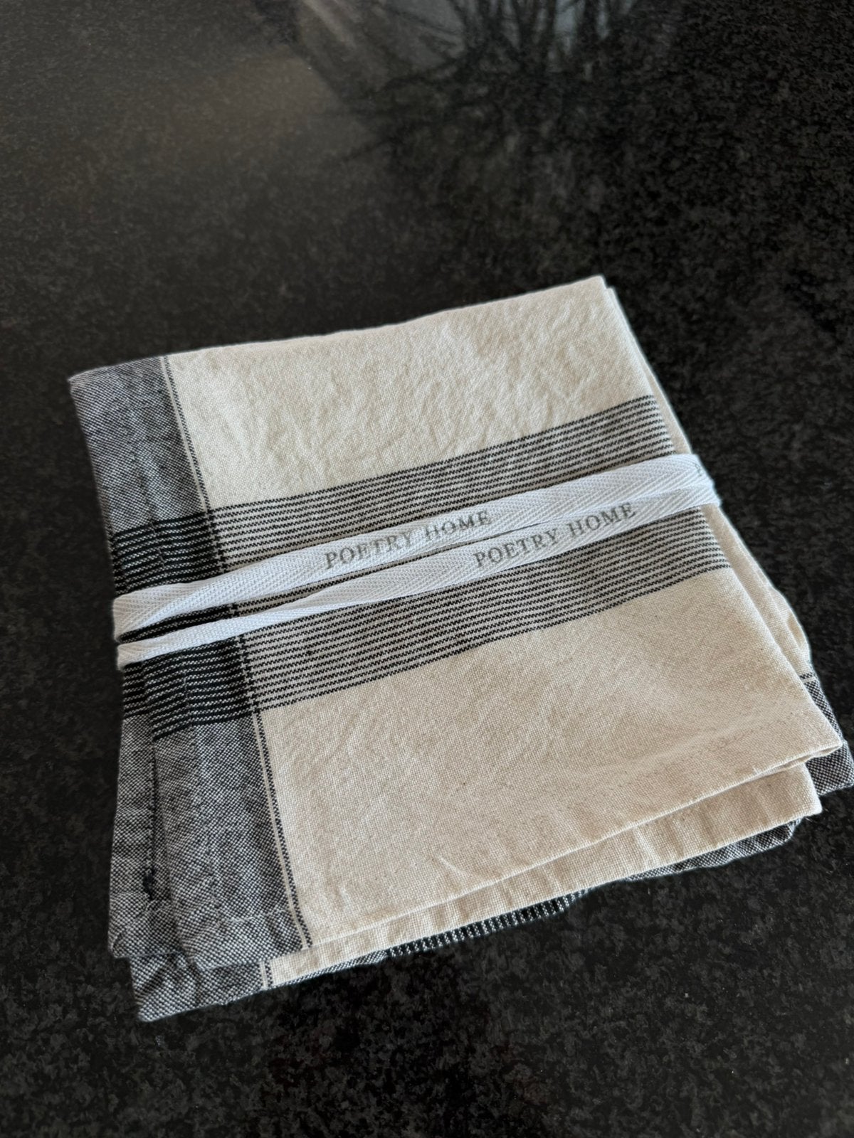 Set van 4 linnen servetten – naturel / zwart, Ophalen of Verzenden, Zo goed als nieuw, Wit