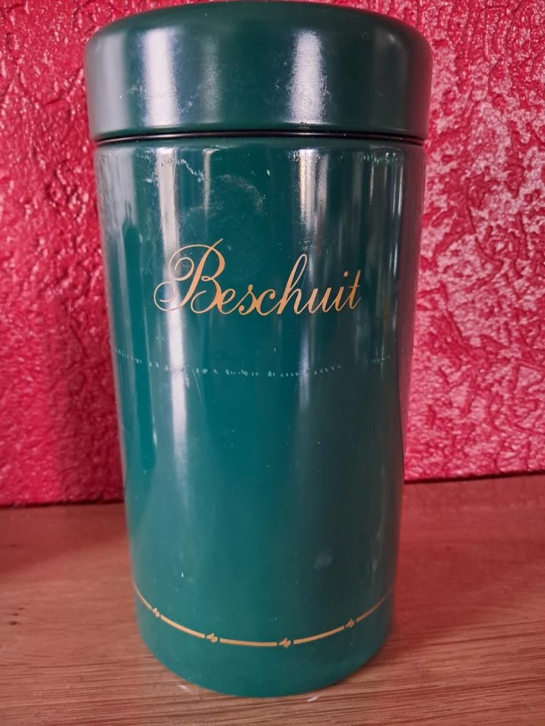 Vintage groene beschuitbus van het merk BRABANTIA., Verzamelen, Blikken, Ophalen of Verzenden