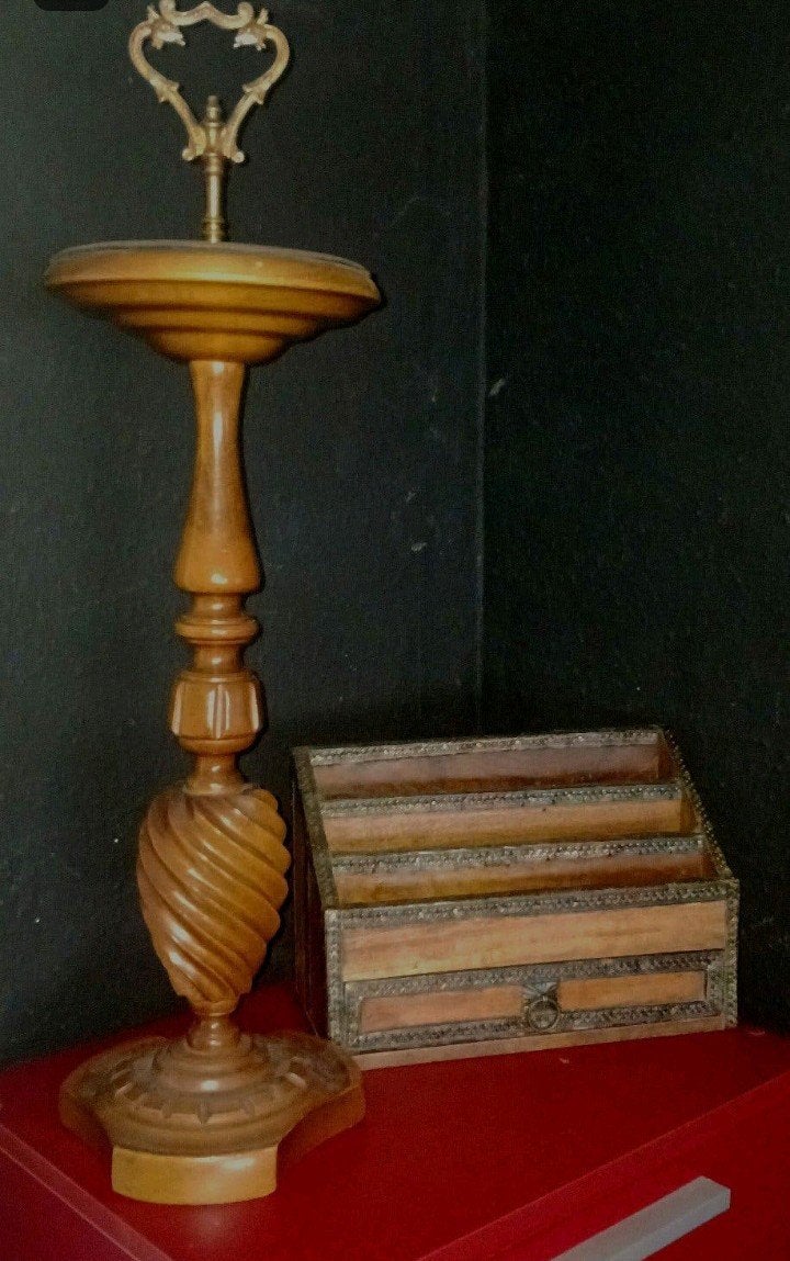 antiek brievenhouder en houten standaard met messing, Ophalen of Verzenden