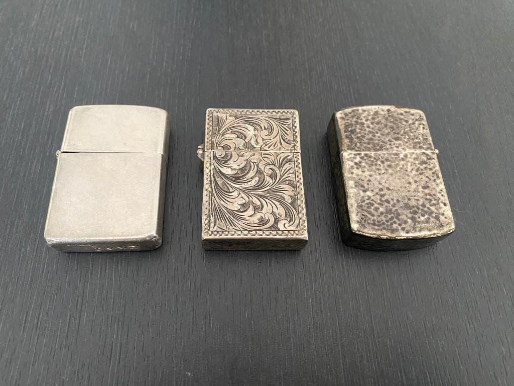 3X ZILVEREN BENZINE AANSTEKERS OA ZIPPO, Ophalen of Verzenden, Gebruikt, Aansteker
