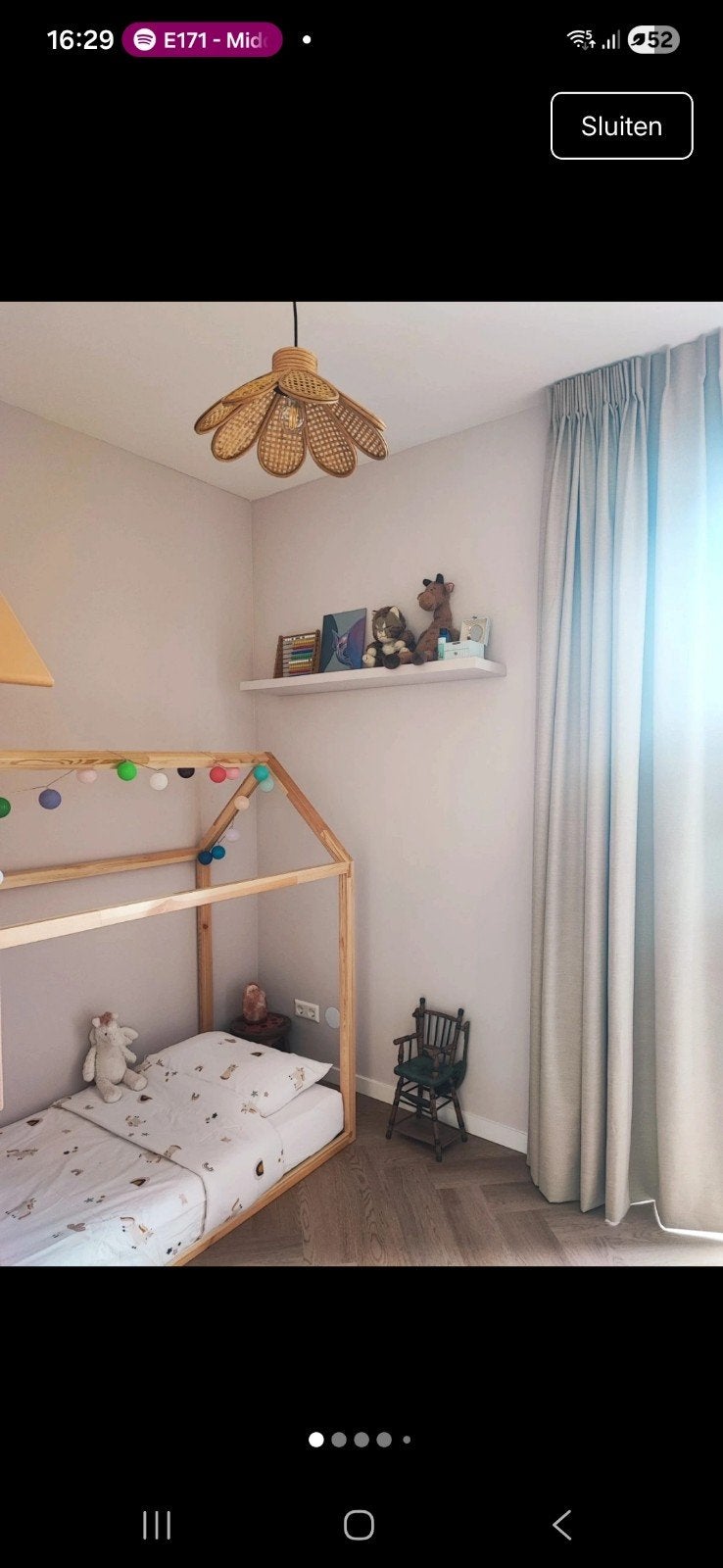 Houten huisbed voor kinderen met lattenbodem en matras, Gebruikt, 70 tot 85 cm, 160 tot 180 cm, Ophalen