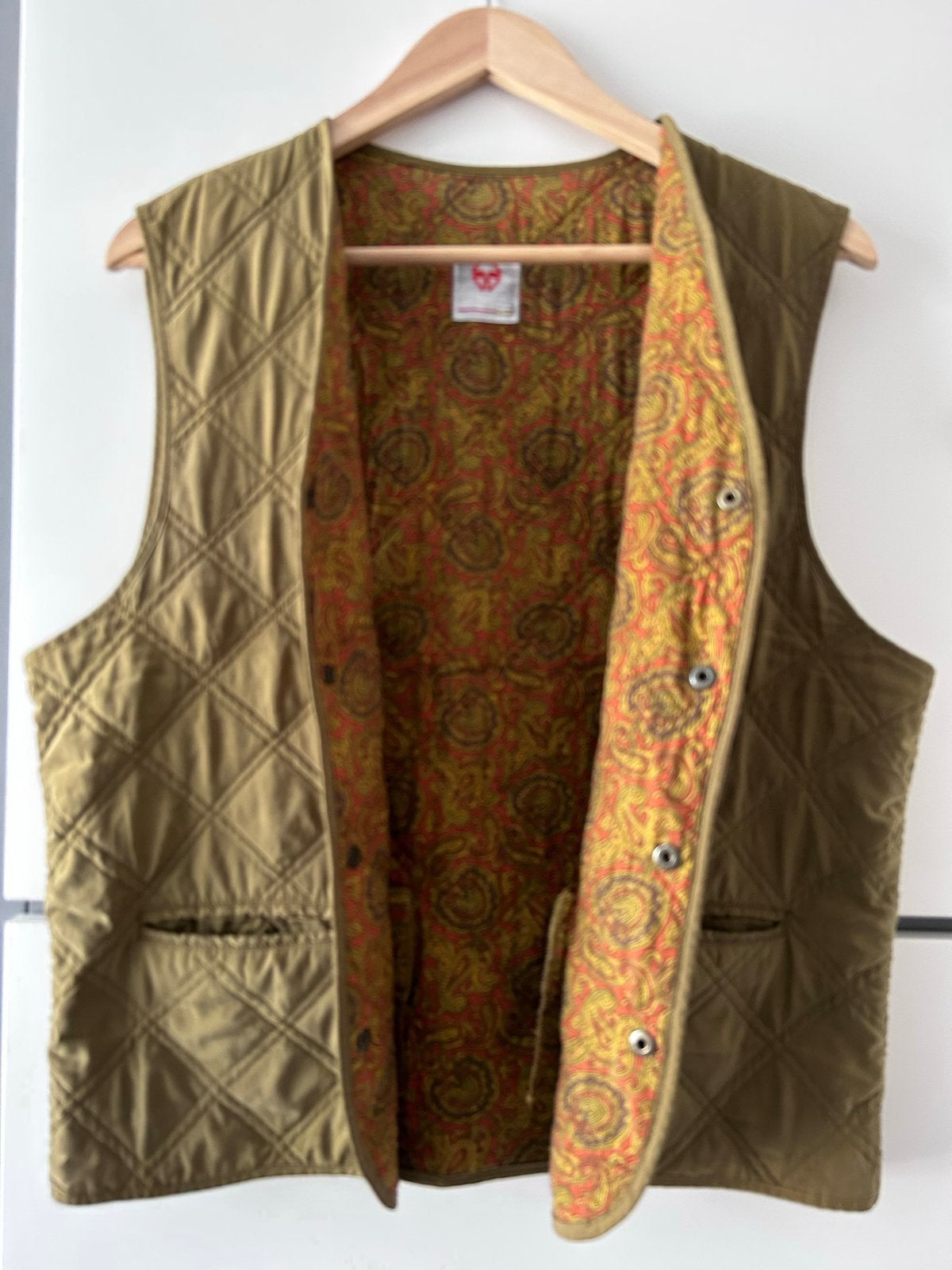 Vintage Stefanel Paisley Bodywarmer Twee Zakken Khaki Bruin, Ophalen of Verzenden, Zo goed als nieuw, Maat 42/44 (L), Bruin