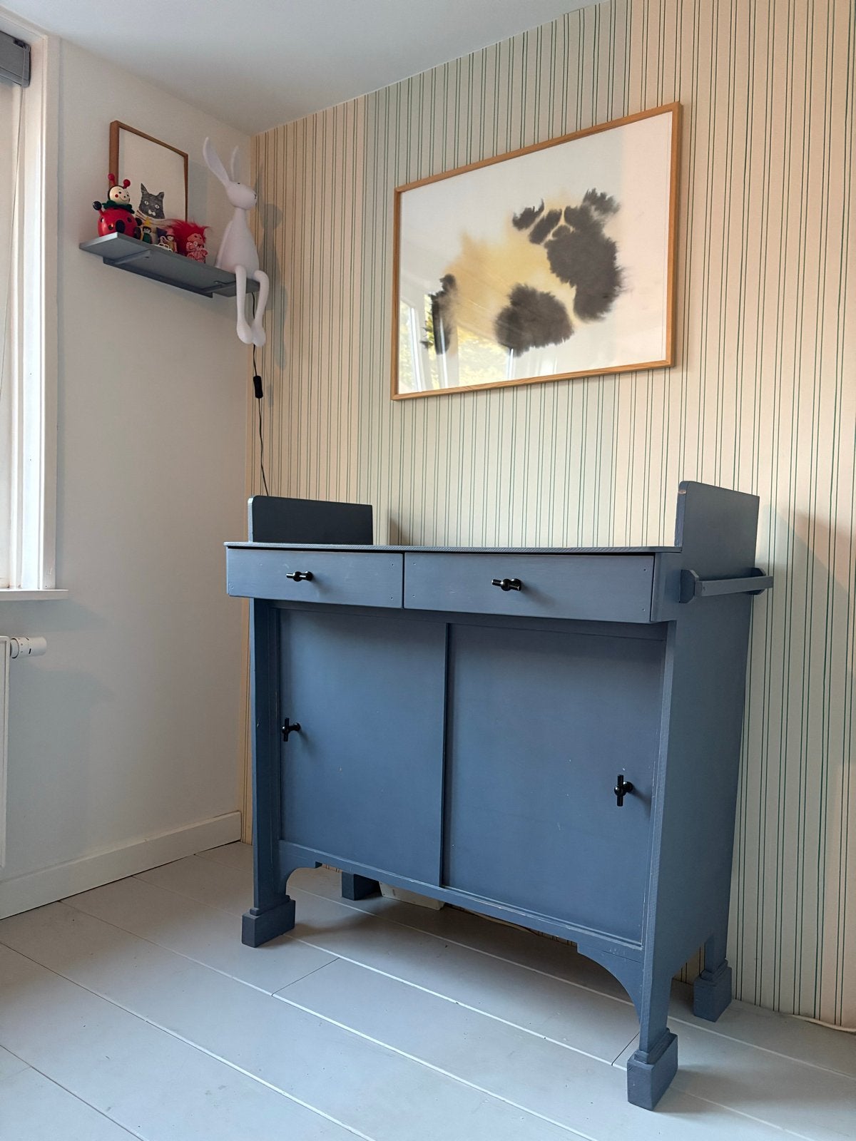 Vintage commode/kastje in blauw grijs, Ophalen, Gebruikt